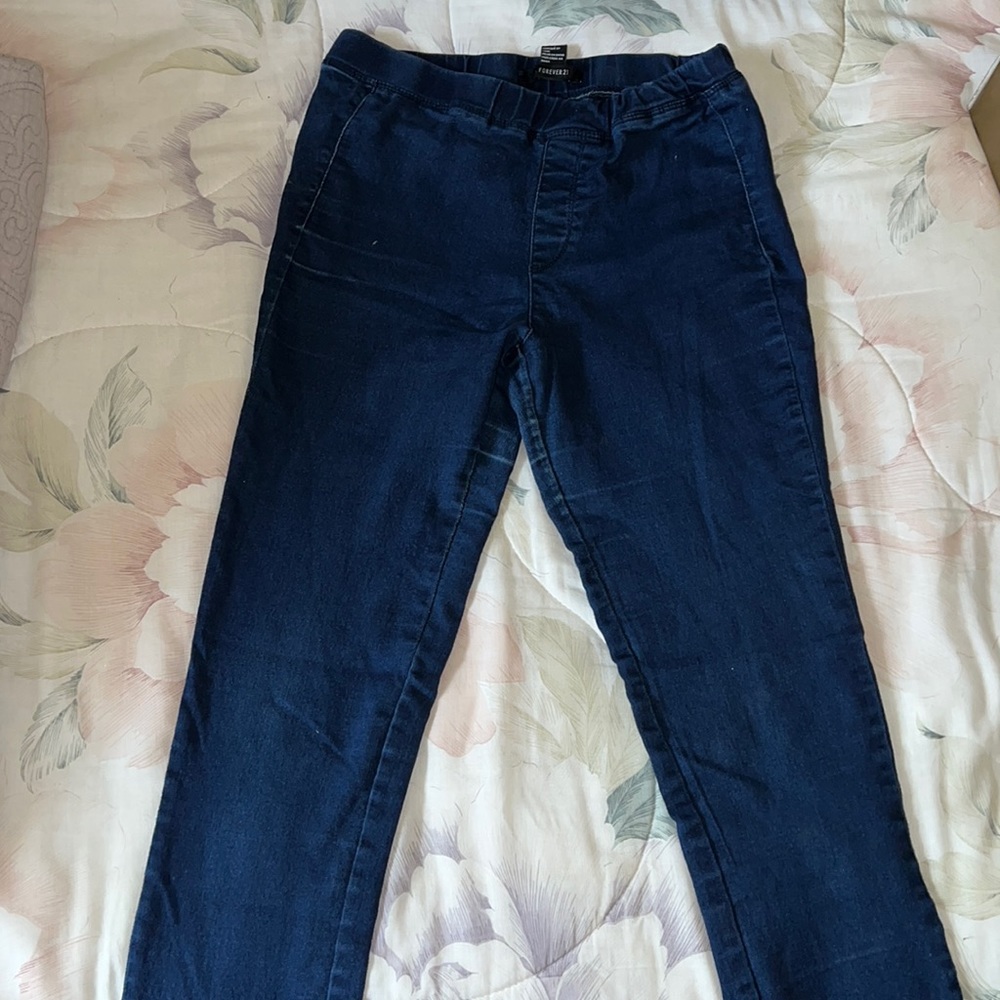 Dark blue denim long jeggings